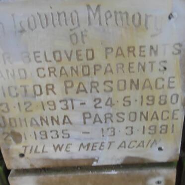 PARSONAGE Victor 1931-1980 &amp; Johanna 1935-1981