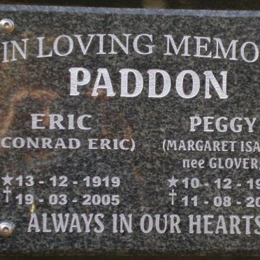 PADDON Conrad Eric 1919-2005 &amp; Margaret Isabel Glover 1920-2013