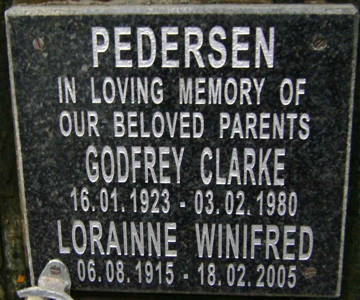 PEDERSEN Godfrey Clarke 1923-1980 &amp; Lorainne Winifred 1915-2005