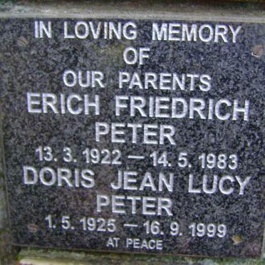 PETER Erich Friedrich 1922-1983 &amp; Doris Jean Lucy 1925-1999