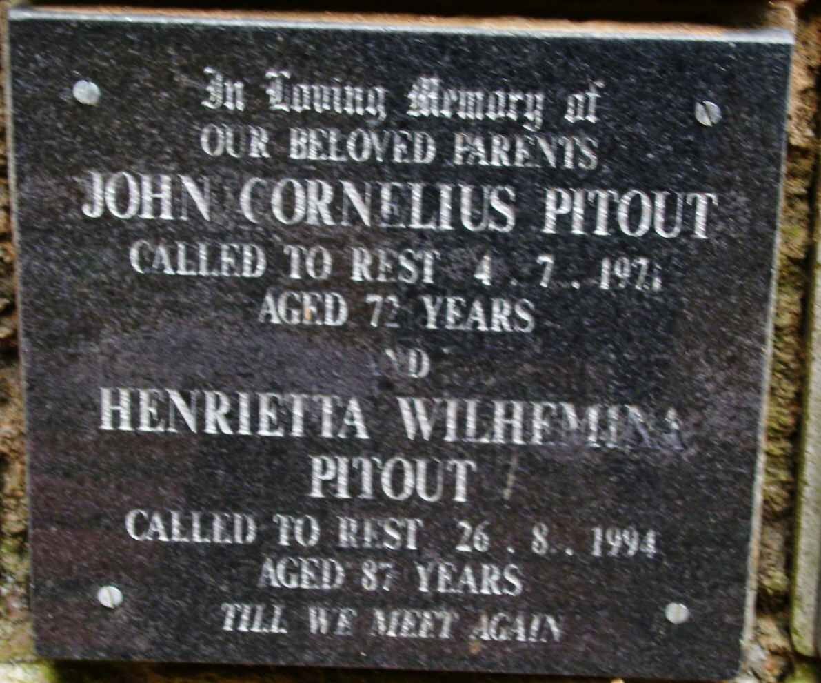 PITOUT John Cornelius -1971 &amp; Henrietta Wilhemina -1994