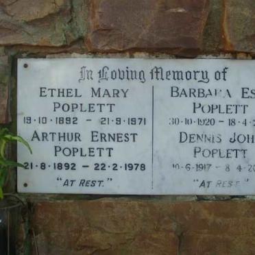 POPLETT Arthur Ernest 1892-1978 &amp; Ethel Mary 1892-1971 :: POPLETT Dennis John 1917-2002 &amp; Barbara Eslii 1920-2001