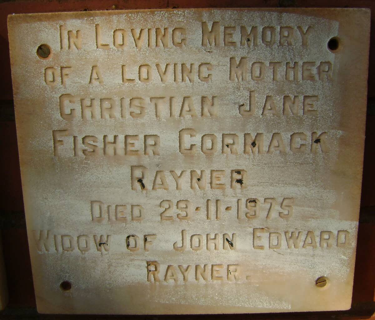 RAYNER Christian Jane Fisher Cormack -1975