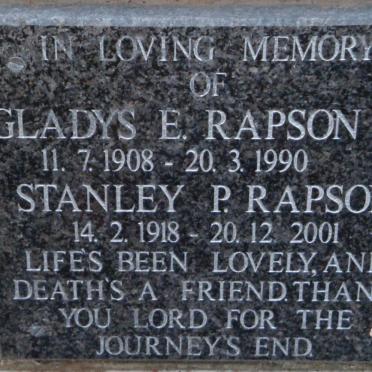 RAPSON Stanley P. 1918-2001 &amp; Gladys E. 1908-1990