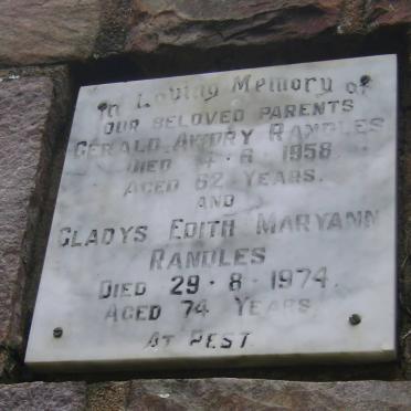 RANDLES Gerald Awdry -1958 &amp; Gladys Edith Maryann -1974