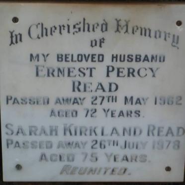 READ Ernest Percy -1962 &amp; Sarah Kirkland -1978