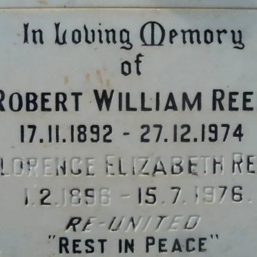 REED Robert William 1892-1974 &amp; Florence Elizabeth 1896-1976