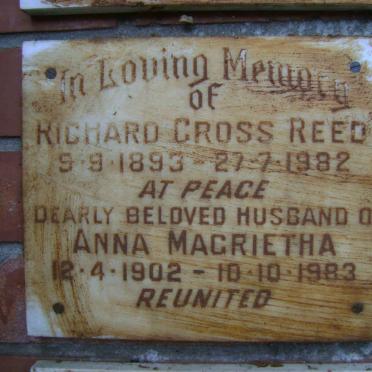 REED Richard Cross 1893-1982 Anna Magrietha 1902-1983