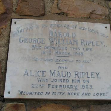 RIPLEY Harold George William -1948 &amp; Alice Maud -1963