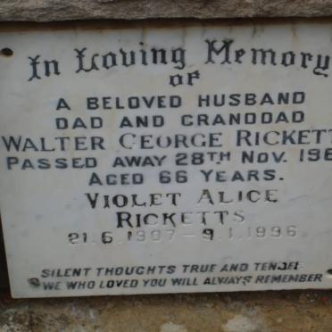 RICKETTS Walter George -1969 &amp; Violet Alice 1907-1996