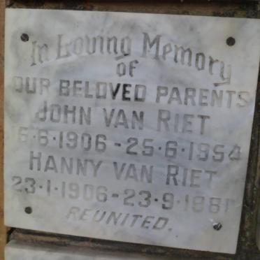 RIET John, van 1906-1954 &amp; Hanny 1906-1981