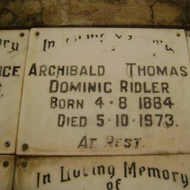 RIDLER Archibald Thomas Dominic 1884-1973