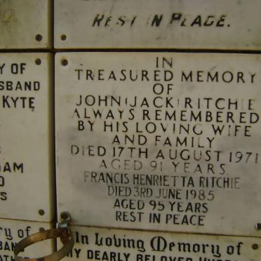 RICHIE John -1971 &amp; Francis Henrietta -1985