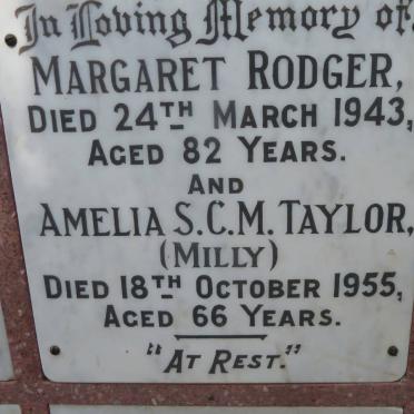 RODGER Margaret -1943 :: TAYLOR Amelia S.C.M. -1955