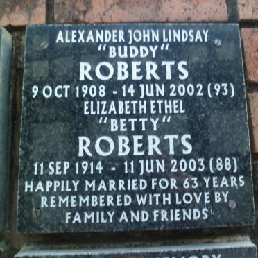 ROBERTS Alexander John Lindsay 1908-2002 &amp; Elizabeth Ethel 1914-2003