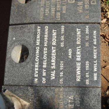 ROUNT Val Sargent 1921-1989 &amp; Rewnie Beryl 1926-2004