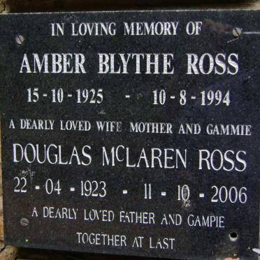 ROSS Douglas McLaren 1923-2006 &amp; Amber Blythe 1925-1994