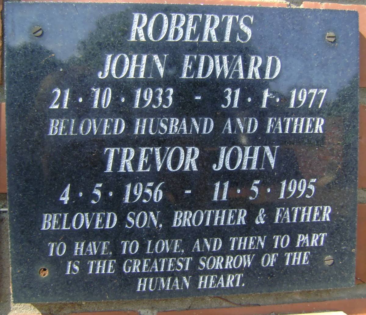 ROBERTS John Edward 1933-1977 :: ROBERTS Trevor John 1956-1995