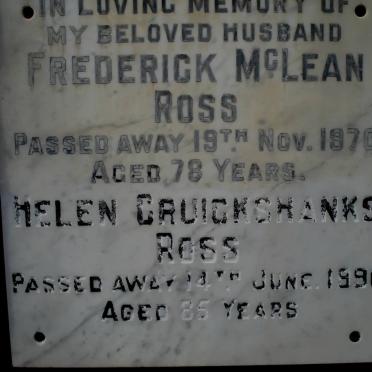 ROSS Frederick McLean -1970 &amp; Helen Cruickshanks -1990