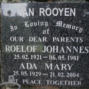 ROOYEN Roelof Johannes, van 1921-1981 &amp; Ada Mary 1929-2004