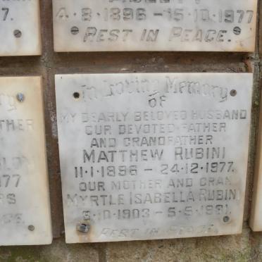 RUBINI Matthew 1896-1977 &amp; Myrtle Isabella 1903-1981