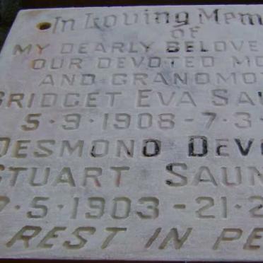 SAUNDERS Desmond Devonish Stuart 1903-1982 &amp; Bridget Eva 1908-1978