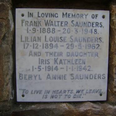 SAUNDERS Frank Walter 1888-1948 &amp; Lilian Louise 1894-1962 :: SAUNDERS Iris Kathleen 1914-1942 :: SAUNDERS Beryl Annie