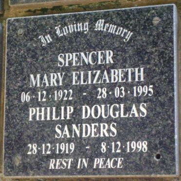 SANDERS Philip Douglas 1919-1998 :: SPENCER Mary Elizabeth 1922-1995