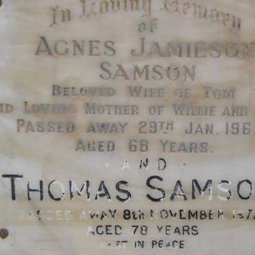 SAMSON Thomas -1972 &amp; Agnes JAMIESON -1960