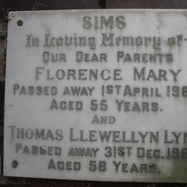 SIMS Thomas Llewellyn Lynn- 1969 &amp; Florence Mary -1966