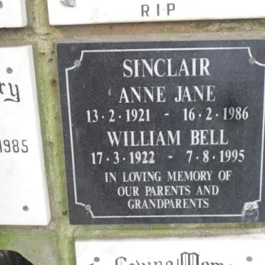 SINCLAIR William Bell 1922-1995 &amp; Anne Jane 1921-1986