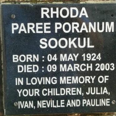 SOOKUL Rhoda Paree Poranum 1924-2003