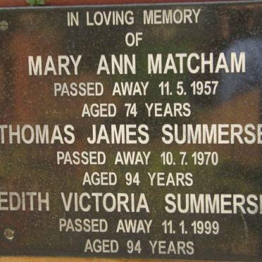 SUMMERSBY Thomas James -1970 &amp; Edith Victoria -1999 :: MATCHAM Mary Ann -1957 