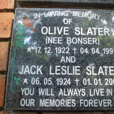 SLATER Jack Leslie 1924-2000 &amp; Olive BONSER 1922-1999