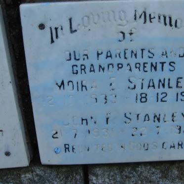 STANLEY John F. 1931-1989 &amp; Moira E. 1933-1987
