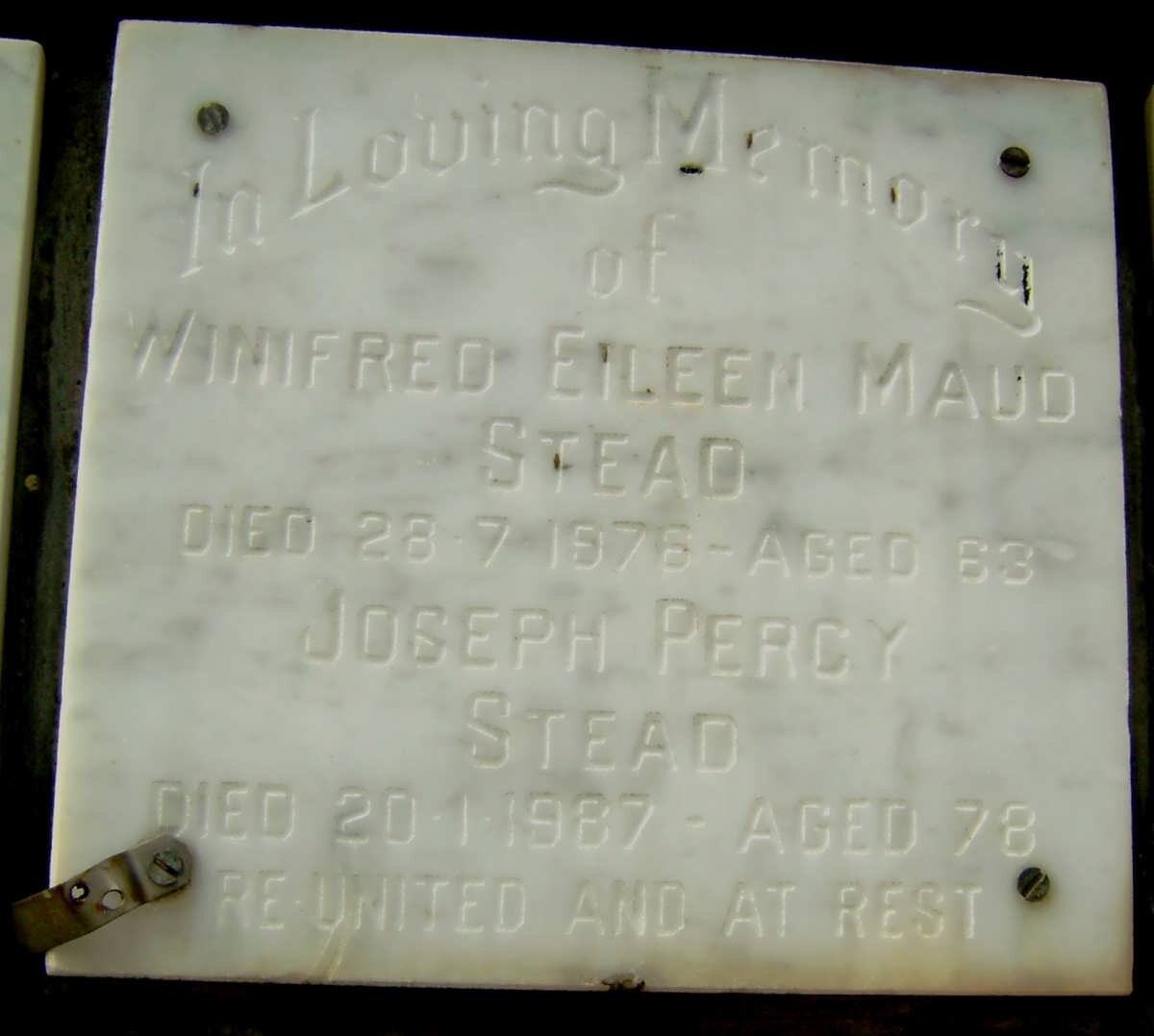 STEAD Joseph Percy -1987 &amp; Winifred Eileen Maud -1976