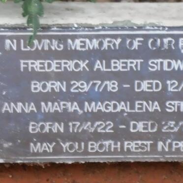 STIDWORTHY Frederick Albert 1918-1978 &amp; Anna Maria Magdalena 1922-1998