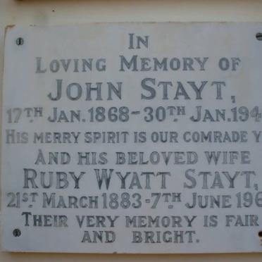 STAYT John 1868-1946 &amp; Ruby Wyatt 1883-1961