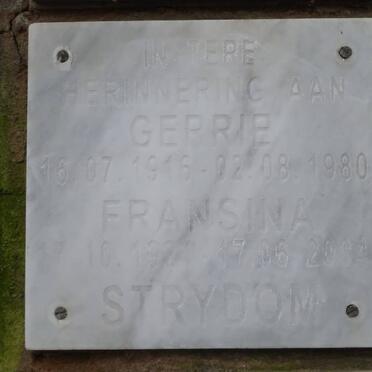 STRYDOM Gerrie 1916-1980 &amp; Fransina 1924-2004
