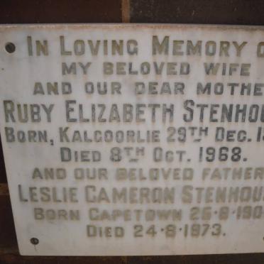 STENHOUSE Leslie Cameron 1907-1973 &amp; Ruby Elizabeth 1908-1968