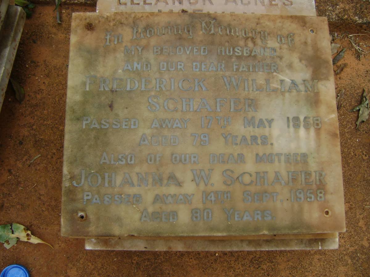 SCHAFER Frederick William -1958 &amp; Johanna W. -1958
