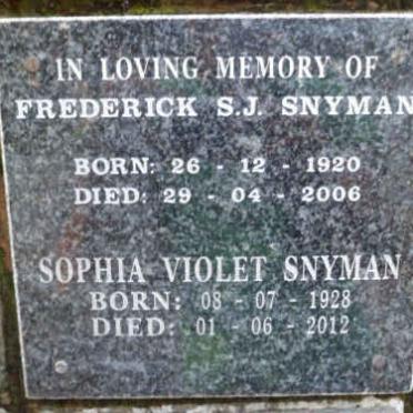 SNYMAN Frederick S.J. 1920-2006 &amp; Sophia Violet 1928-2012