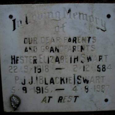 SWART P.J.J. 1915-1987 &amp; Hester Elizabeth 1918-1984