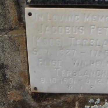 TERBLANCHE Jacobus Petrus 1927-1971 &amp; Elise Wilhelmina 1931-1982