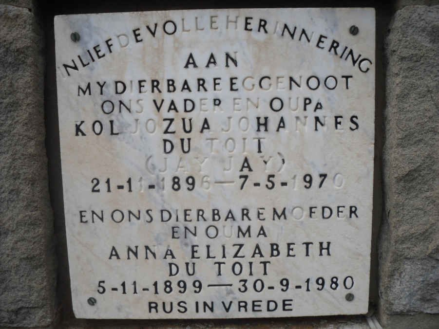 TOIT Jozua Johannes, du 1896-1970 &amp; Anna Elizabeth 1899-1980