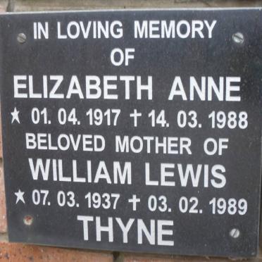 THYNE William Lewis 1937-1989 &amp; Elizabeth Anne 1917-1988
