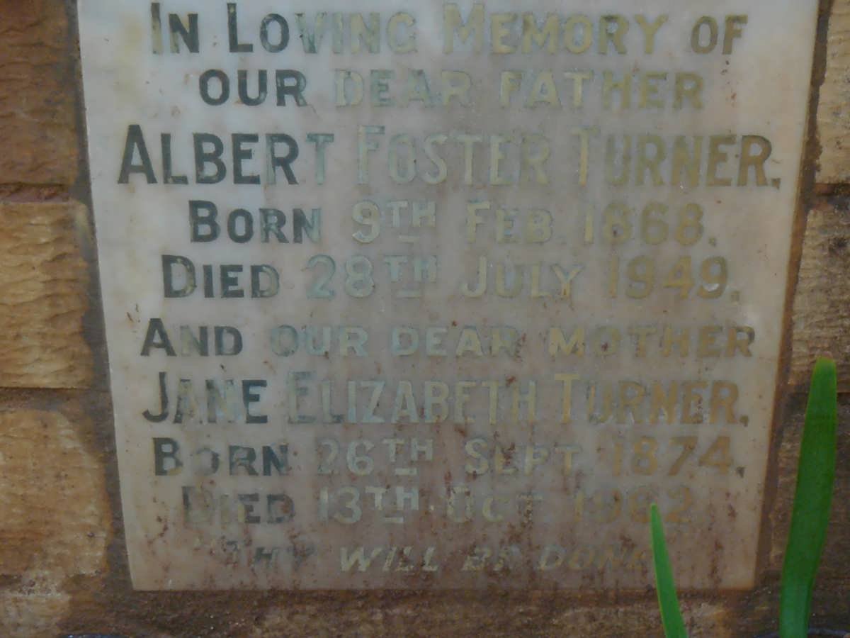 TURNER Albert Foster 1868-1949 &amp; Jane Elizabeth 1874-1962
