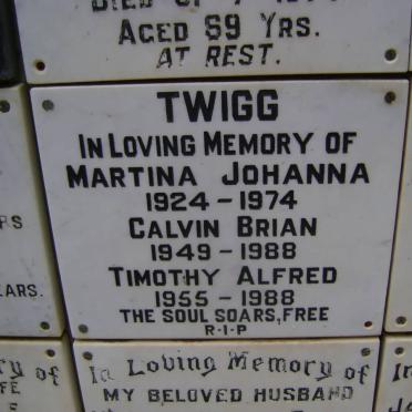 TWIGG Martina Johanna 1924-1974 :: TWIGG Calvin Brian 1949-1988 :: TWIGG Timothy Alfred 1955-1988