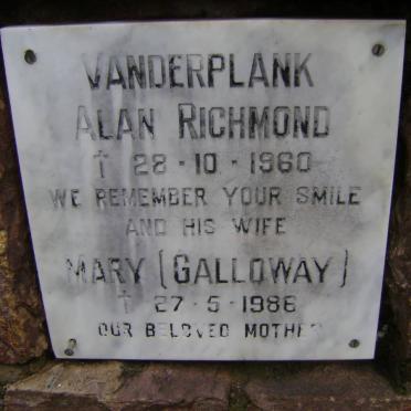 VANDERPLANK Alan Richmond -1960 &amp; Mary GALLOWAY -1986