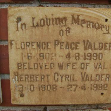 VALDER Herbert Cyril 1906-1982 &amp; Florence Peace 1902-1990